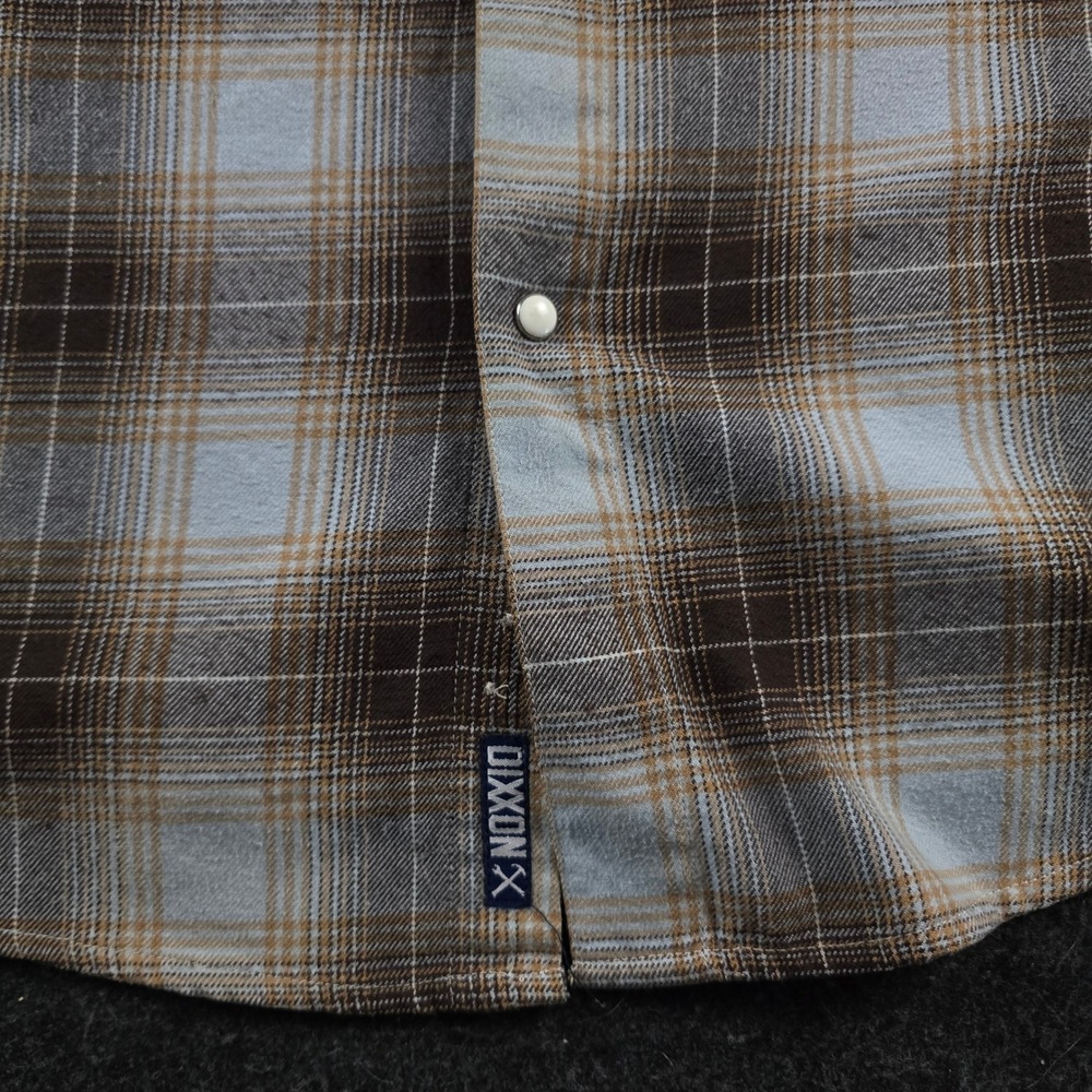 Dixxon Flannel Brown Blue Shadow Plaid Snap Button Work Shirt Grunge Men's L - Picture 9 of 14